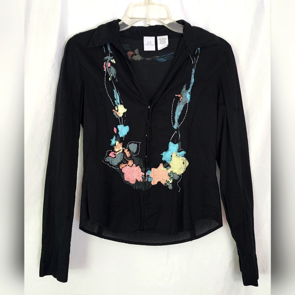 Armani Exchange A/X Graphic Print Snap Front Hi-Lo Fitted Shirt Top Medium NWOT - Picture 1 of 8